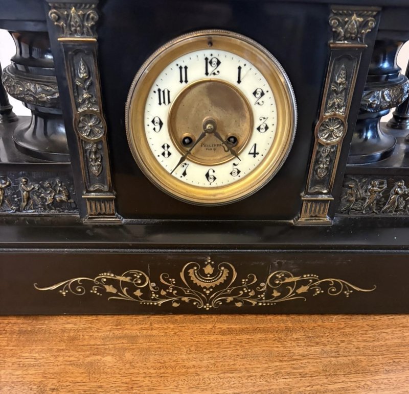 Antique Exceptional Large Victorian Marble Mantel Clock by Philippes Paris – 8 Day Movement - Image 11